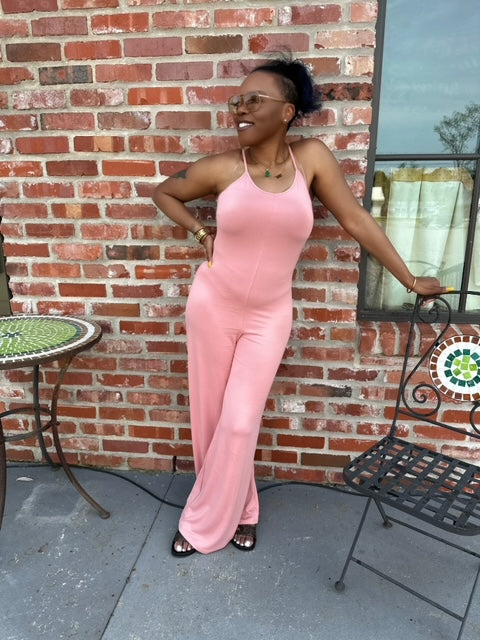 Wide Leg Cami Jumpsuit(Peach)